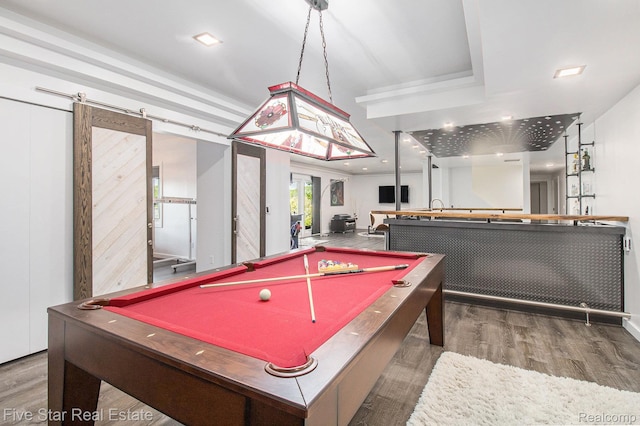 7025 Dandison Blvd, West Bloomfield, MI 48324 - game room featuring wood finished floors, billiards, and a barn door