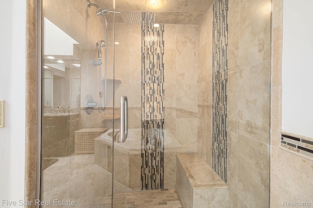 7025 Dandison Blvd, West Bloomfield, MI 48324 - bathroom with a shower stall and tile walls