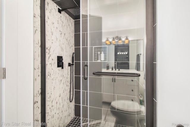 7025 Dandison Blvd, West Bloomfield, MI 48324 - bathroom featuring a stall shower and tile walls