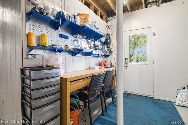 7025 Dandison Blvd, West Bloomfield, MI 48324 - carpeted home office featuring wooden walls
