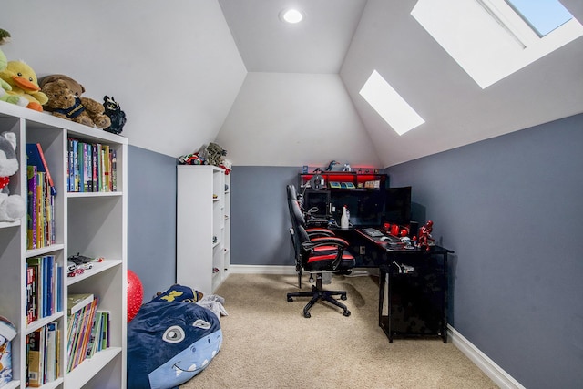 6577 Heron Ct, Ann Arbor, MI 48103 - office area with a skylight, carpet flooring, and vaulted ceiling