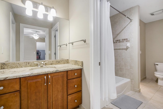 6577 Heron Ct, Ann Arbor, MI 48103 - full bath with tile patterned flooring, vanity, shower / tub combo with curtain, and ceiling fan