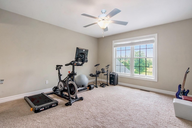 6577 Heron Ct, Ann Arbor, MI 48103 - exercise area with carpet and ceiling fan