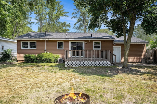 1553 Greenwich Rd, Muskegon, MI 49441 - rear view of property featuring a fire pit and a deck