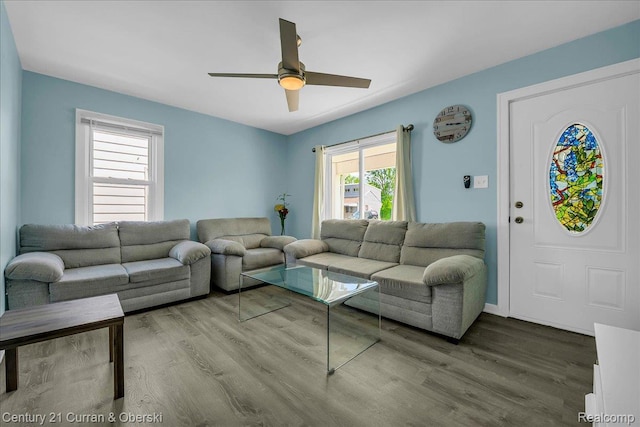 1678 Merrill Ave, Lincoln Park, MI 48146 - living area with a ceiling fan and wood finished floors