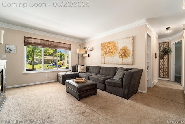 12141 Danforth Dr, Sterling Heights, MI 48312 - carpeted living room featuring ornamental molding and baseboards