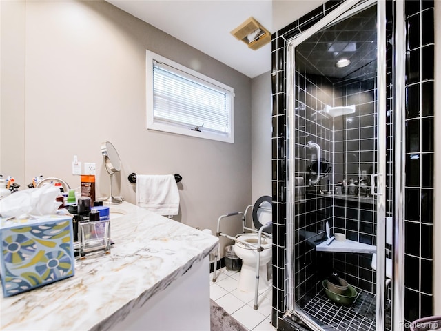 7660 Barnsbury Dr, West Bloomfield, MI 48324 - bathroom featuring vanity, a shower stall, and tile patterned flooring