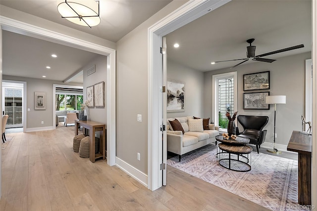345 Kimberly St, Birmingham, MI 48009 - living area featuring light wood finished floors, recessed lighting, and ceiling fan