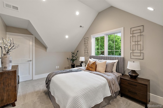 345 Kimberly St, Birmingham, MI 48009 - bedroom with light colored carpet, lofted ceiling, and recessed lighting