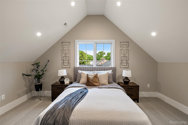 345 Kimberly St, Birmingham, MI 48009 - bedroom featuring light carpet, vaulted ceiling, and recessed lighting