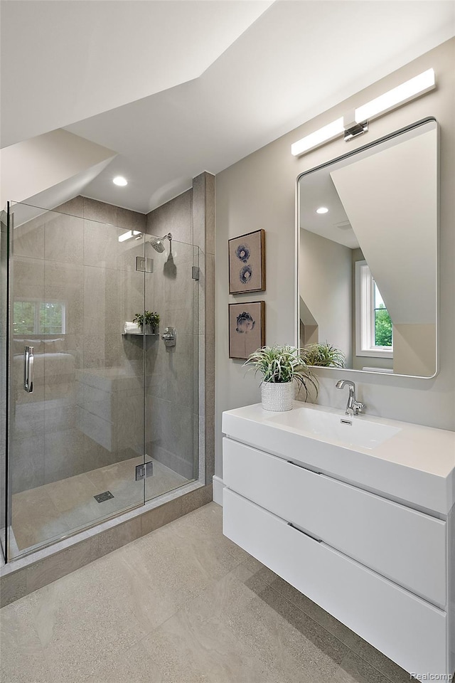 345 Kimberly St, Birmingham, MI 48009 - full bathroom with vanity, a shower stall, and recessed lighting