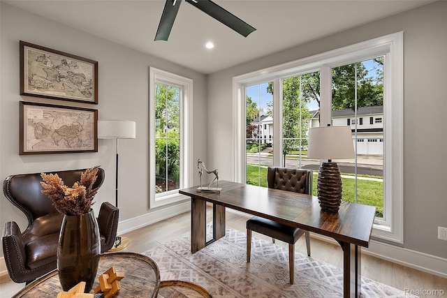 345 Kimberly St, Birmingham, MI 48009 - office space with a ceiling fan, recessed lighting, and light wood-type flooring