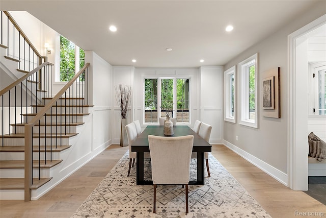 345 Kimberly St, Birmingham, MI 48009 - dining space with stairs, light wood-style floors, and recessed lighting