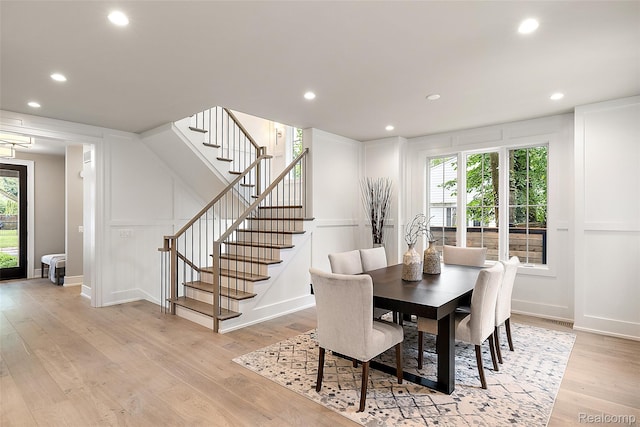 345 Kimberly St, Birmingham, MI 48009 - dining room with stairway, light wood finished floors, and recessed lighting