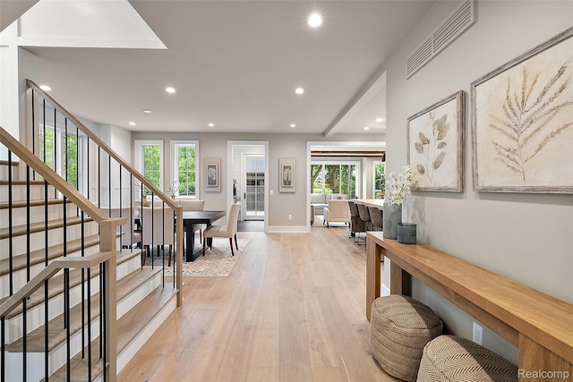 345 Kimberly St, Birmingham, MI 48009 - entryway featuring recessed lighting, light wood finished floors, plenty of natural light, and stairway