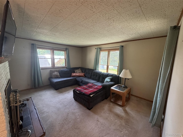 6351 Zimmer Rd, Haslett, MI 48840 - living room with carpet floors and a brick fireplace