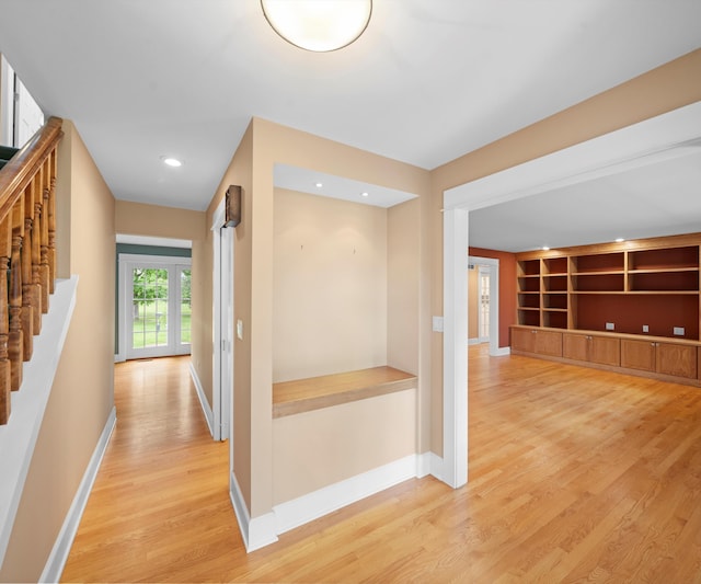 4641 Wylie Rd, Dexter, MI 48130 - hall with light wood-style floors, stairs, and recessed lighting