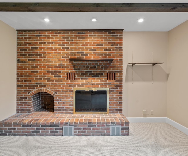 4641 Wylie Rd, Dexter, MI 48130 - unfurnished living room featuring carpet floors, recessed lighting, and a fireplace