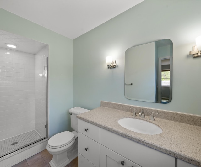 4641 Wylie Rd, Dexter, MI 48130 - bathroom with vanity, a stall shower, and tile patterned flooring