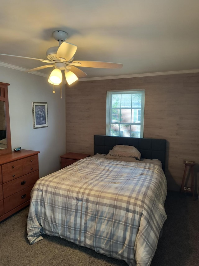 24654 Spring Ln, Harrison Township, MI 48045 - carpeted bedroom with ornamental molding and ceiling fan