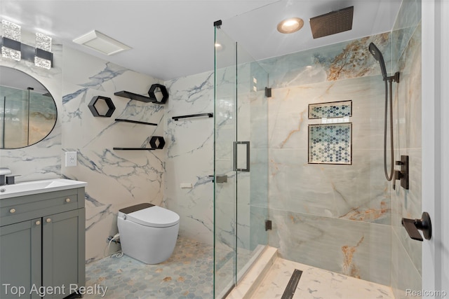 19005 Lister Ave, Eastpointe, MI 48021 - full bath featuring tile walls, a marble finish shower, and vanity