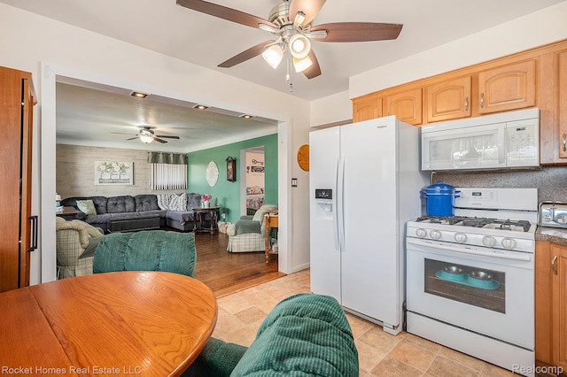 35221 Weideman St, Clinton Township, MI 48035 - kitchen featuring white appliances, ceiling fan, and open floor plan