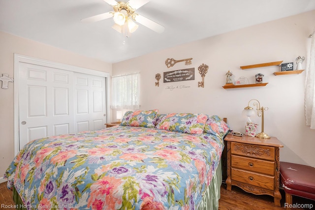 35221 Weideman St, Clinton Township, MI 48035 - bedroom with a closet, wood finished floors, and ceiling fan