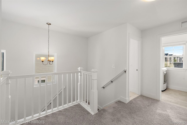 4260 Kent Rd, Royal Oak, MI 48073 - hall featuring an upstairs landing, a chandelier, and carpet