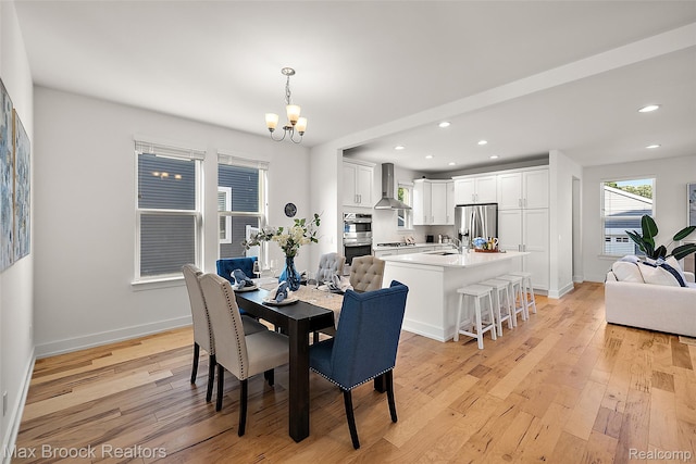 4260 Kent Rd, Royal Oak, MI 48073 - dining space with a chandelier, light wood-style floors, and recessed lighting