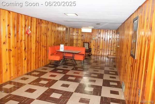 9396 Allen Rd, Allen Park, MI 48101 - dining area featuring tile patterned floors and wood walls