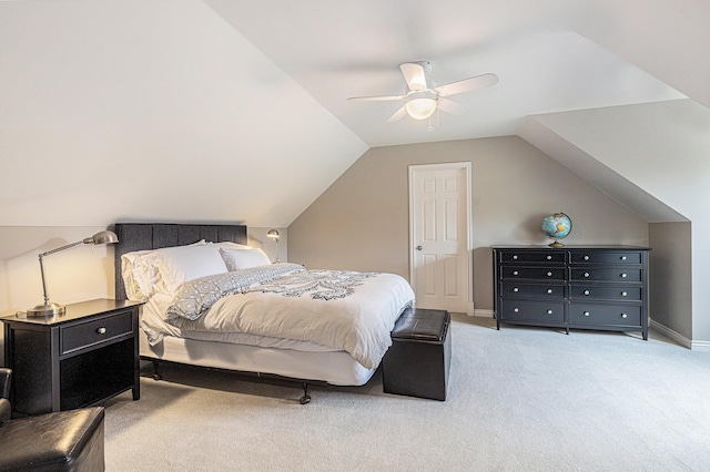 10310 E Rivershore Dr SE, Alto, MI 49302 - bedroom with light carpet, lofted ceiling, and ceiling fan