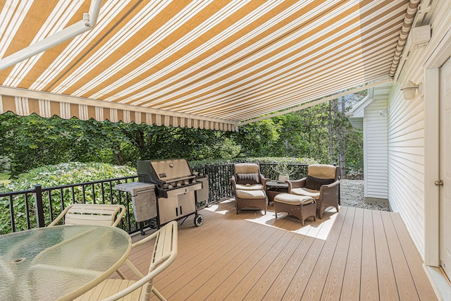 10310 E Rivershore Dr SE, Alto, MI 49302 - deck featuring an outdoor living space, outdoor dining space, and a grill