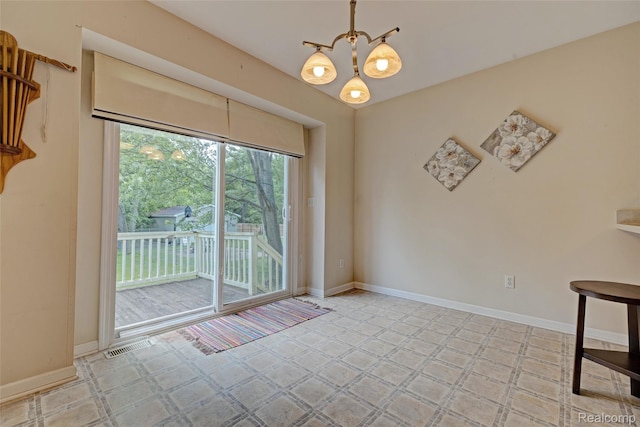 333 Sherman Ct, Ortonville, MI 48462 - unfurnished dining area with a chandelier and baseboards