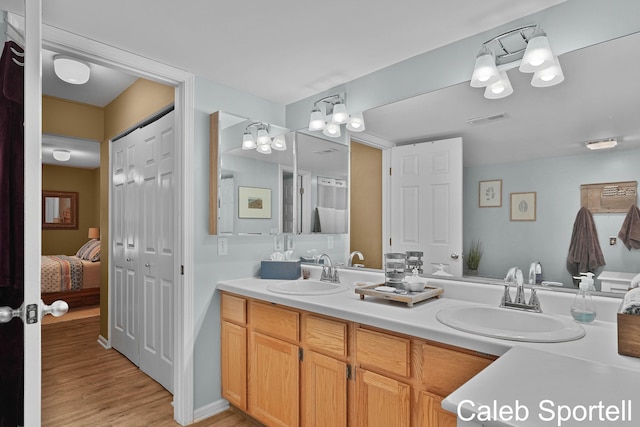 3360 Pine Meadow Dr SE Unit 202, Kentwood, MI 49512 - ensuite bathroom featuring double vanity, wood finished floors, and a chandelier