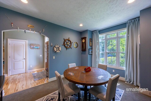 3440 Monterey Hills Dr NE, Grand Rapids, MI 49525 - dining area featuring arched walkways, carpet flooring, recessed lighting, and a textured ceiling