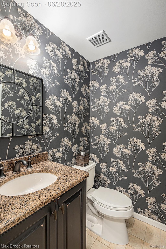 1337 Knollcrest Cir, Bloomfield Hills, MI 48304 - half bathroom with vanity, tile patterned flooring, and wallpapered walls