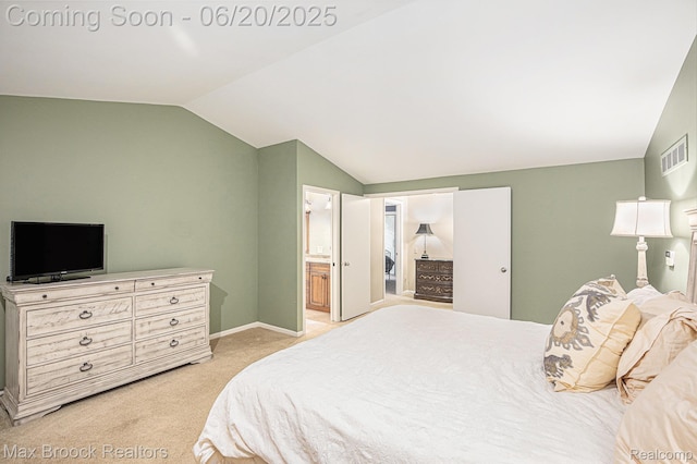 1337 Knollcrest Cir, Bloomfield Hills, MI 48304 - bedroom with vaulted ceiling, light colored carpet, and connected bathroom