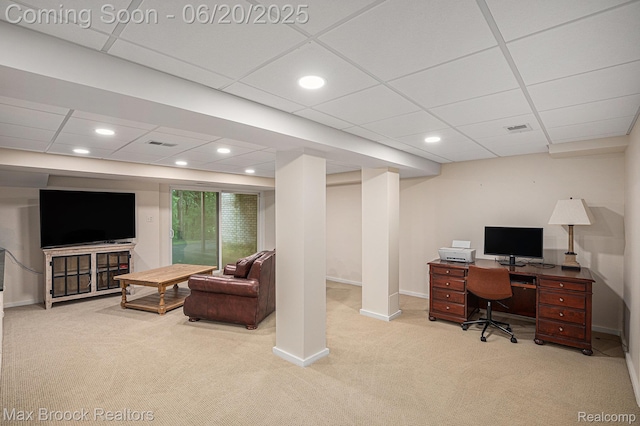 1337 Knollcrest Cir, Bloomfield Hills, MI 48304 - office with carpet, a drop ceiling, and recessed lighting