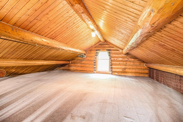 12170 Riethmiller Rd, Grass Lake, MI 49240 - additional living space featuring wood ceiling, rustic walls, and carpet flooring