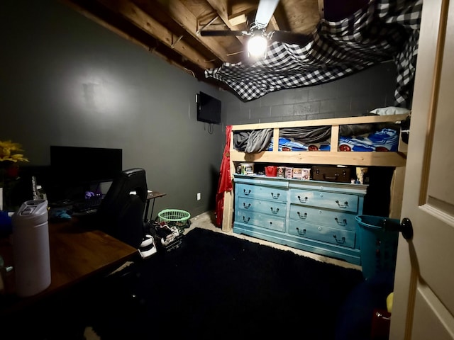 13820 Morenci Rd, Morenci, MI 49256 - bedroom featuring concrete block wall and a desk