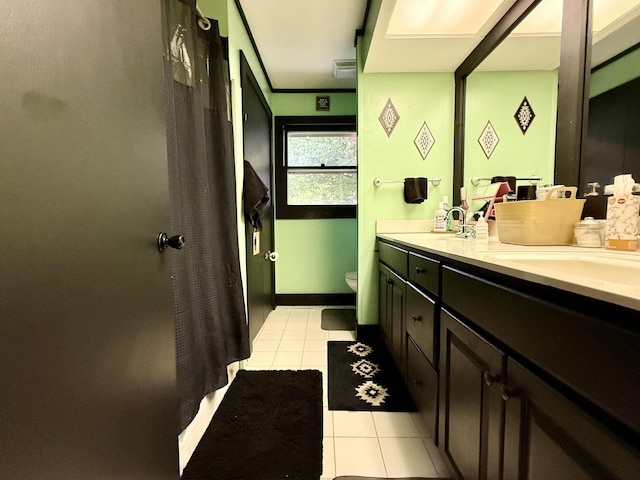 13820 Morenci Rd, Morenci, MI 49256 - full bath featuring double vanity, tile patterned flooring, and curtained shower