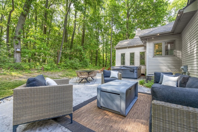 1255 White Pine Dr SW, Grand Rapids, MI 49534 - view of patio featuring a hot tub, outdoor dining area, a wooden deck, and an outdoor living space