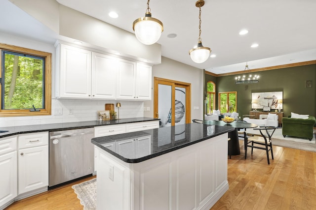 1255 White Pine Dr SW, Grand Rapids, MI 49534 - kitchen featuring dishwasher, healthy amount of natural light, light wood-type flooring, white cabinetry, and recessed lighting