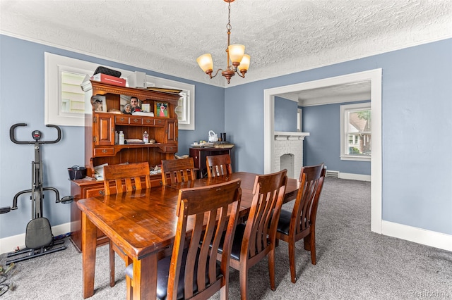 6842 Jonathon St, Dearborn, MI 48126 - dining room featuring a chandelier, carpet flooring, and a textured ceiling