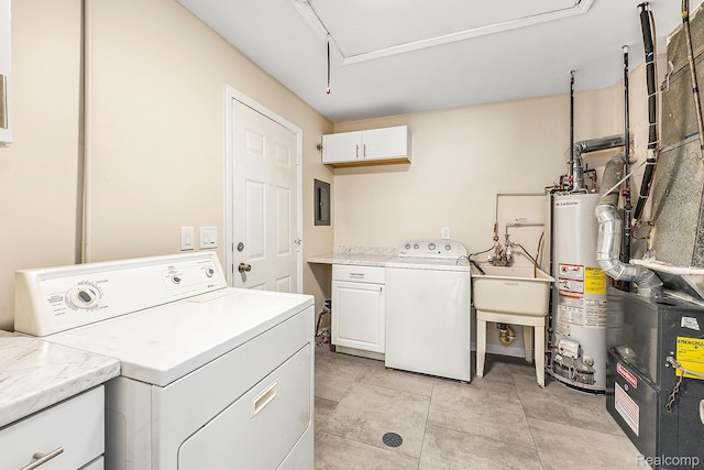 27336 Alger Blvd, Bloomfield Hills, MI 48071 - laundry area featuring cabinet space, gas water heater, electric panel, and washer and clothes dryer