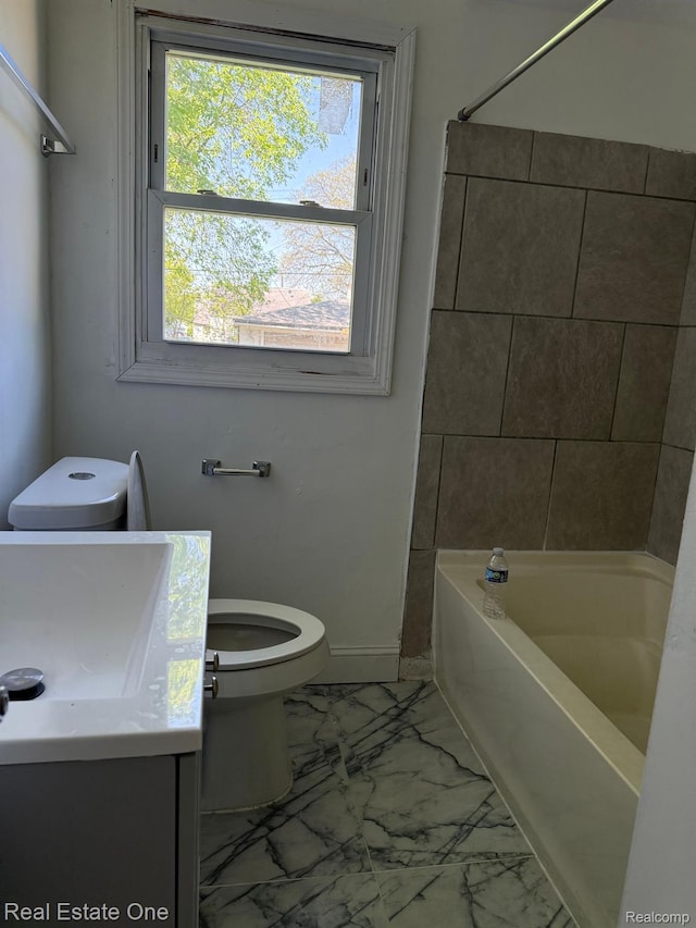 6365 Longacre St, Detroit, MI 48228 - full bath featuring vanity, marble finish flooring, and shower / tub combination