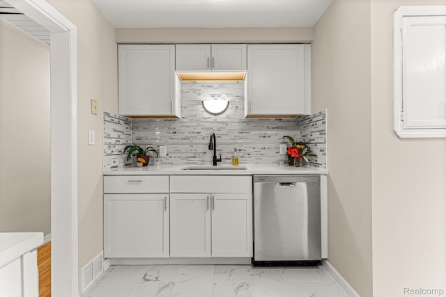 23621 Joy Rd, Redford, MI 48127 - bar area with stainless steel dishwasher, light marble finish flooring, and decorative backsplash