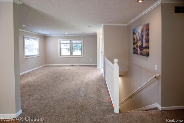 5280 Weston Ct, Commerce Twp, MI 48382 - empty room with ornamental molding, carpet, a textured ceiling, and recessed lighting