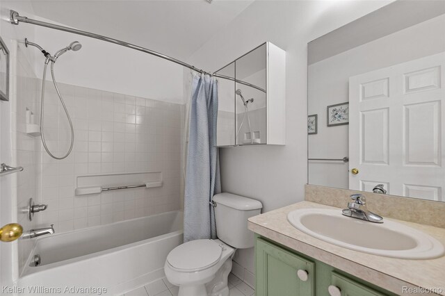 438 Old Pine Way, Walled Lake, MI 48390 - bathroom with shower / bath combo with shower curtain, vanity, and tile patterned floors