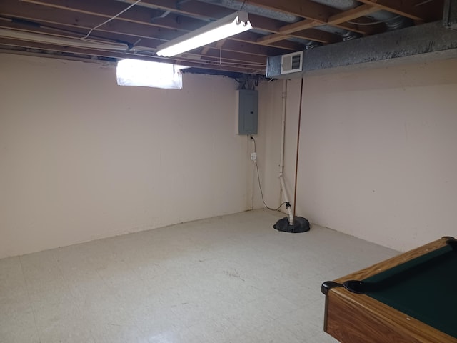 46817 Barbara Dr, Macomb, MI 48044 - below grade area featuring electric panel, tile patterned floors, and billiards table
